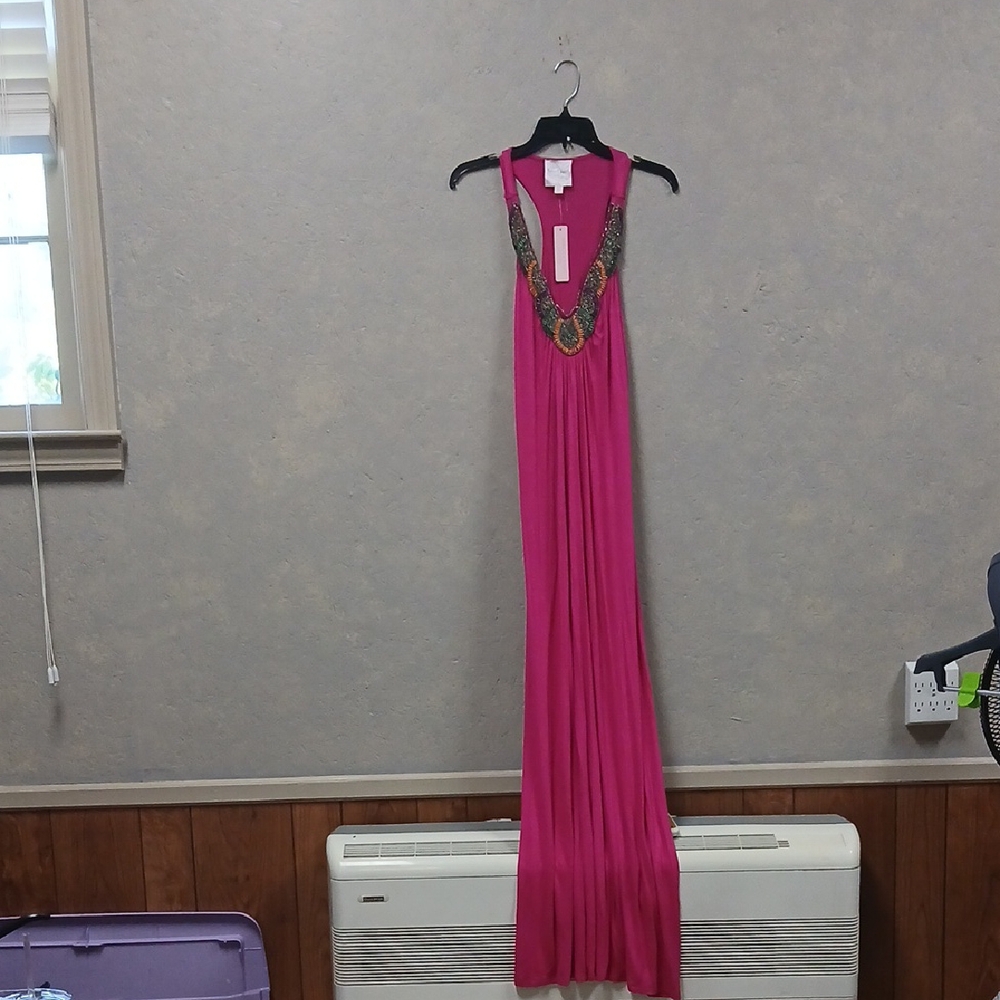 Romeo & Juliet Couture Pink Halter Maxi Gown - Picture 2 of 5